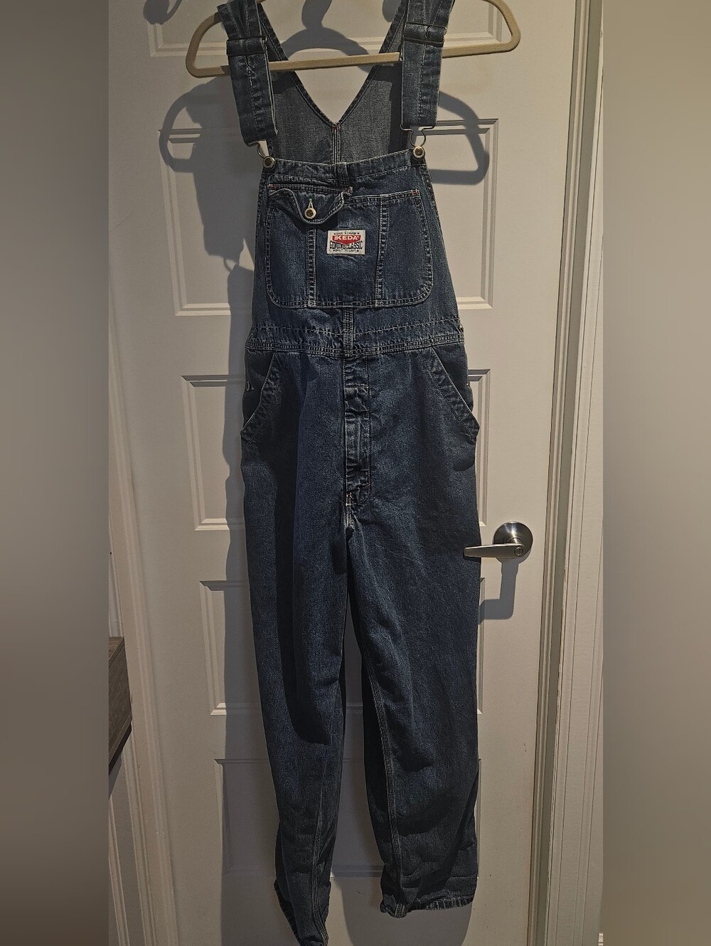 Dark Blue Denim Relaxed Overalls with Front Bib Pocket